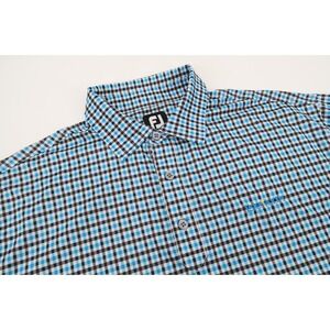 Footjoy Men's Large‎ Golf Polo Shirt Performance Blue Plaid Short Sleeve Stretch